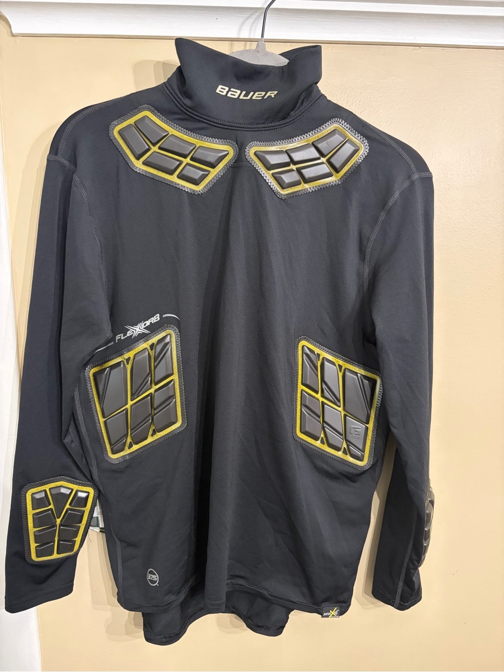 Bauer Black Hockey Protective Compression Top with Yellow Trim